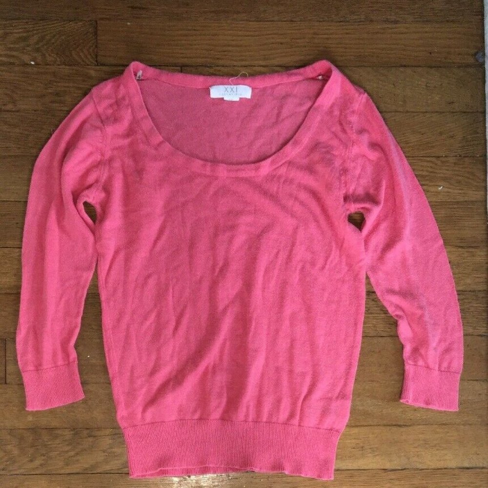 Forever 21 XXI Womens soft solid pink knit sweater scoop top size small